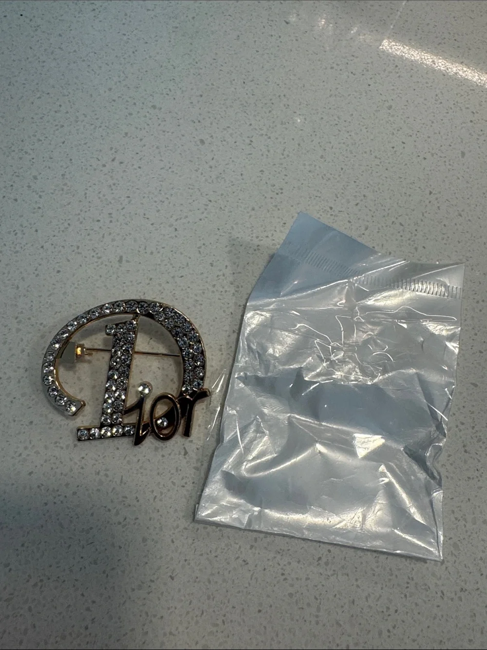 Gold-Tone Crystal Brooch with Clear Rhinestones brand new